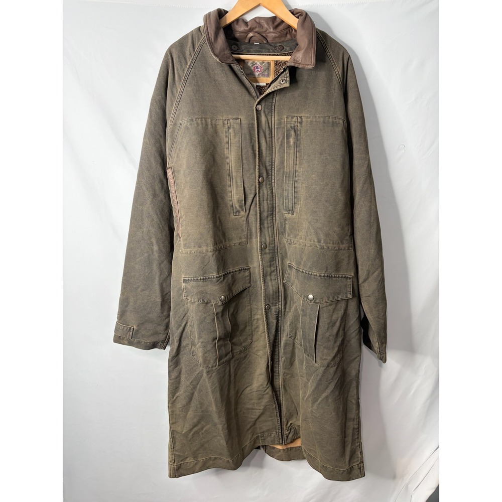 VTG The Territory Ahead Mens XL Canvas Duster Coat Sherpa Lined Leather Trim